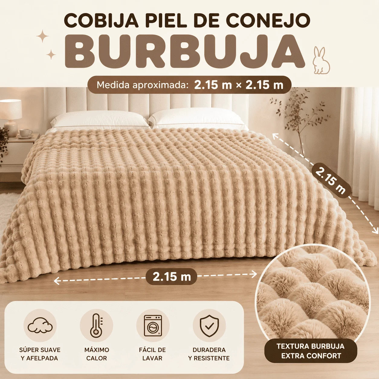 COBIJA TIPO BURBUJA PIEL DE CONEJO